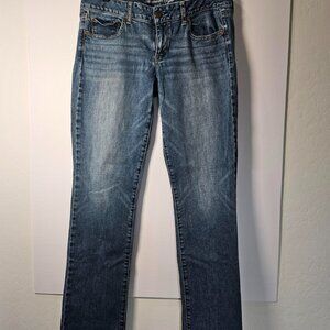 American Eagle SZ 12 Long Slim Straight Jeans Medium Wash Mid Rise 32x40 Women's
